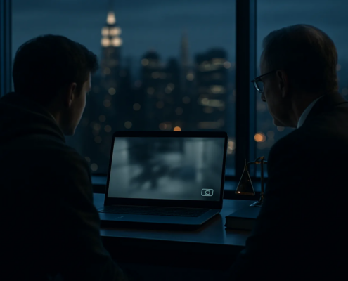 NYC assault case surveillance video reviewed in a professional legal setting