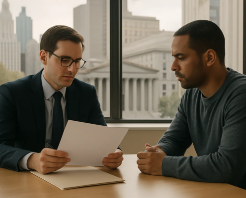 Attorney reviewing an NYC assault complaint for legal insufficiency in a professional setting