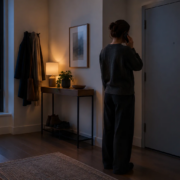 A person making an emergency call in a New York City setting, illustrating 911 call evidence in an NYC assault case